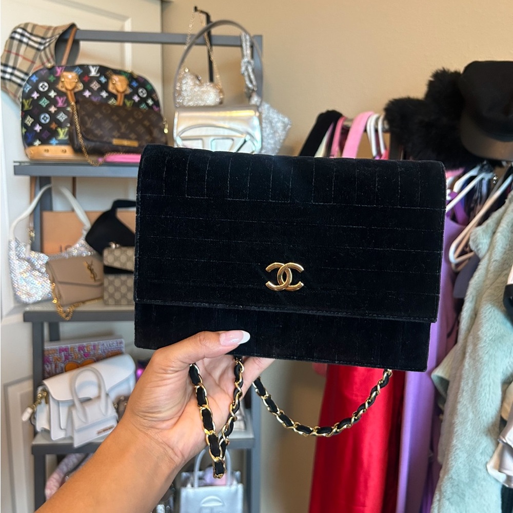 Chanel Black Shoulder Bag with Gold Chain